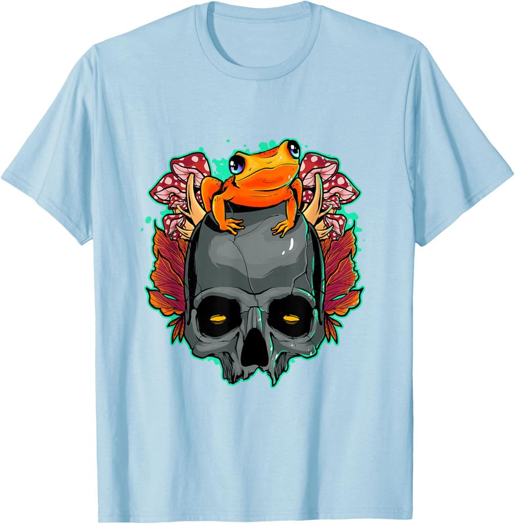 Frog Skull Mushroom Graphic Tee Cottagecore Aesthetic Toad Lover Unisex Casual T-Shirt
