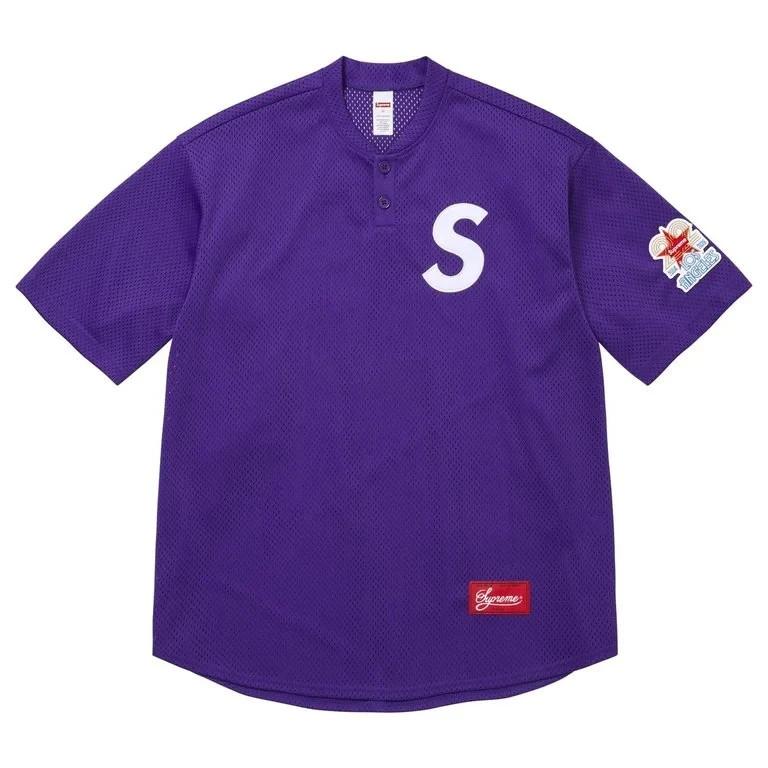 Supreme Shop S Logo Baseball Henley Purple - Los Angeles M