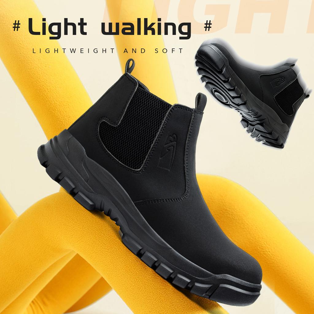 Scarpe da Lavoro di Sicurezza da Uomo Punta in Acciaio Impermeabili Pelle Stivali Marroni Calzature Maschili Indistruttibili Scarpe da Cantiere Nere