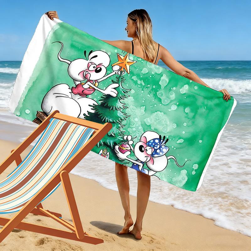 Diddl the Jumping Mouse3 Print Beach Towel, Large Soft Quick Dry Towel for Beach Camping Swimming