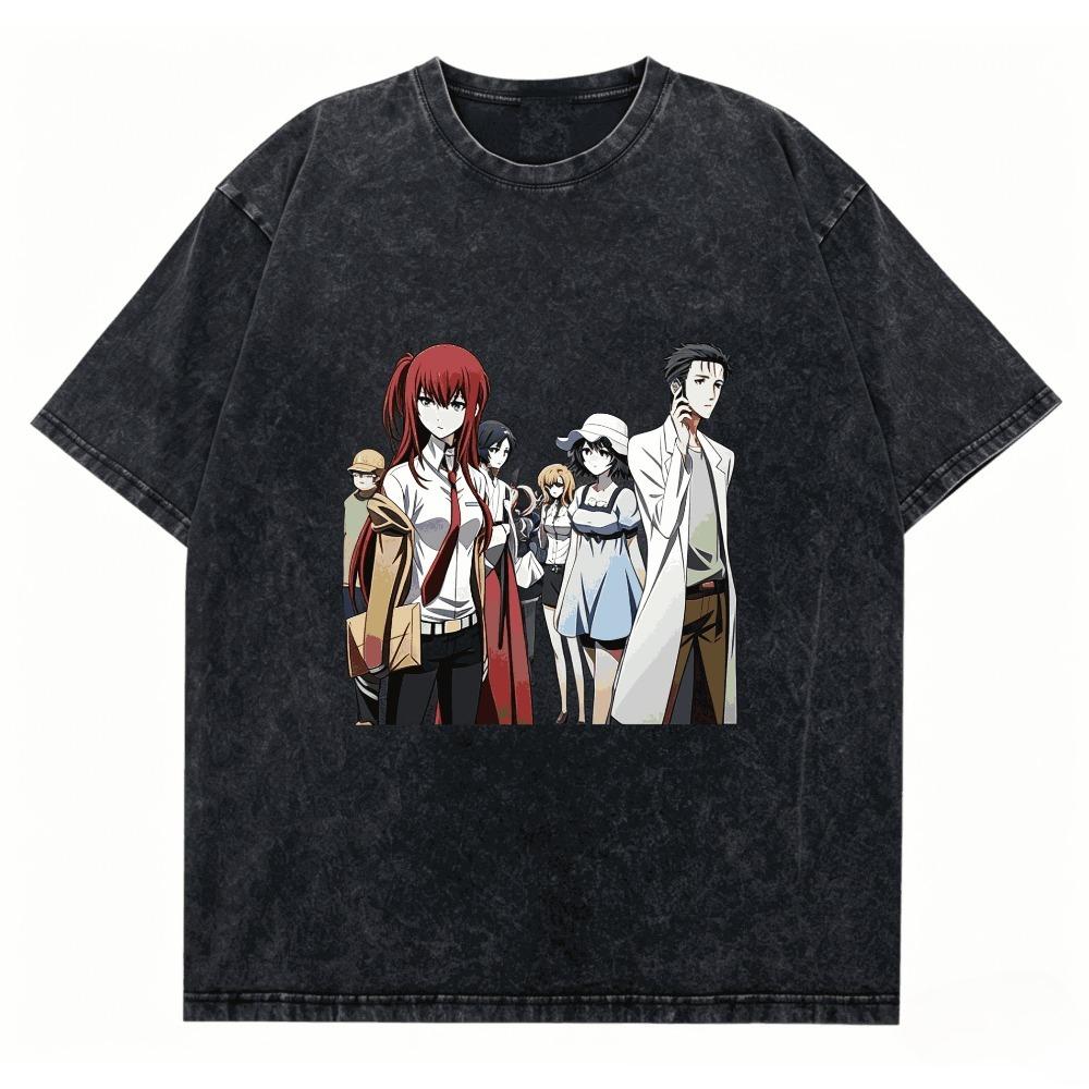 Steinsgate Shirt Vintage Gewaschen Unisex Oversized Anime Streetwear Weiche Baumwolle Kurzarm T-Shirt Geschenk Kleidung Oberteile 2026 Heißer Verkauf