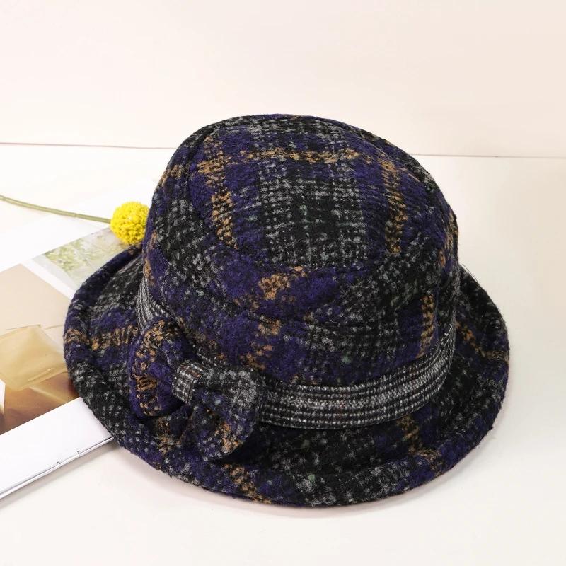 

Модная ретро шляпа-цилиндр для женщин среднего и пожилого возраста, осенне-зимняя теплая толстая шляпа-ведро, высококачественная шляпа-панама, шерстяная шляпа-котелок One Size