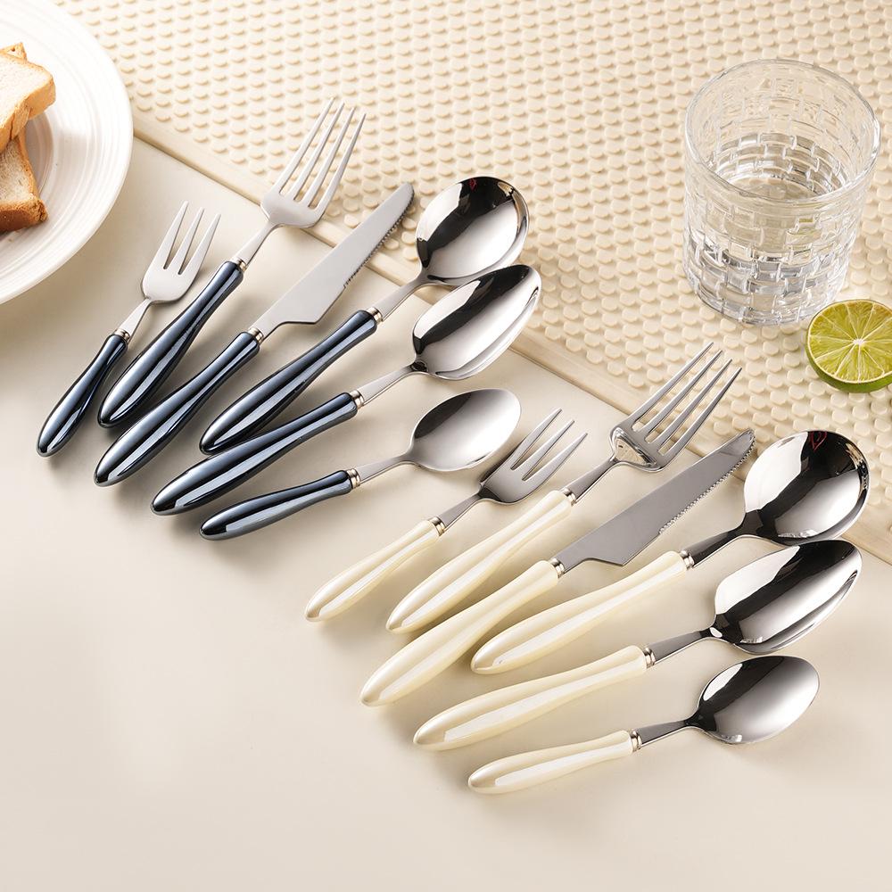 Macron High-End Ceramic Handle 304 Stainless Steel Cutlery Set: Round Spoon & Fork