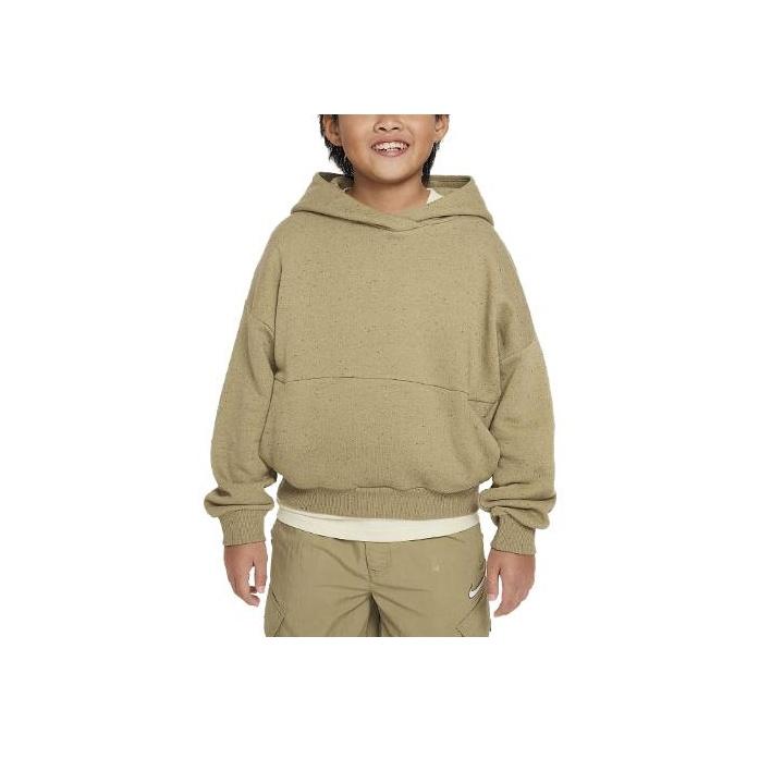 Nike Icon Fleece Solid Color Loose Fit Sports Hoodie Kids Hoodies Khaki FJ6027-276