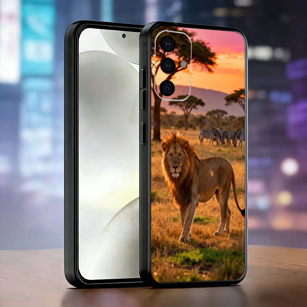 Lion Theme Phone Case For Samsung S25,S24,S21,S22,S23,S30,Ultra,S20,Plus,Fe,Soft Silicone Black Cover