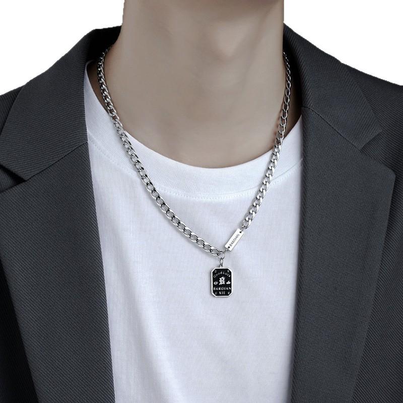 Neutral Style Niche Design Titanium Steel Zircon Pendant Necklace Male Versatile Couple Hip Hop Cuban Chain Collarbone Chain