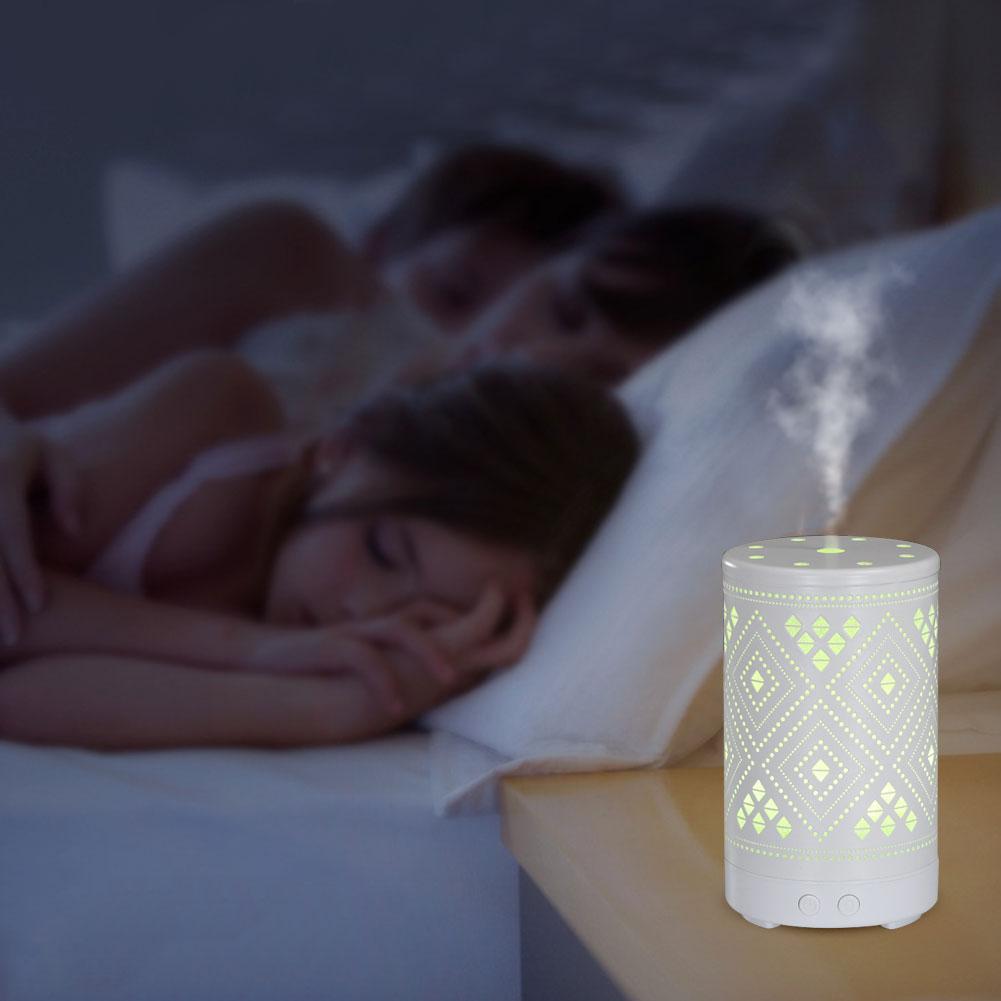 Desktop Hollow Iron Humidifier Aroma Diffuser with Colorful Night Light White