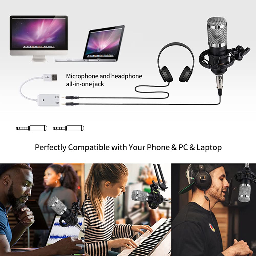 FUNFANG BM800 Professional Condenser Microphone USB Microphone Studio Recording Broadcast Equipment with Arm Stand