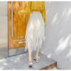Damen Frühling Asymmetrischer Mesh Midi Rock - Hohe Taille Transparente Einsätze Schlankmachender Rock mit Fließendem Lagen-Design