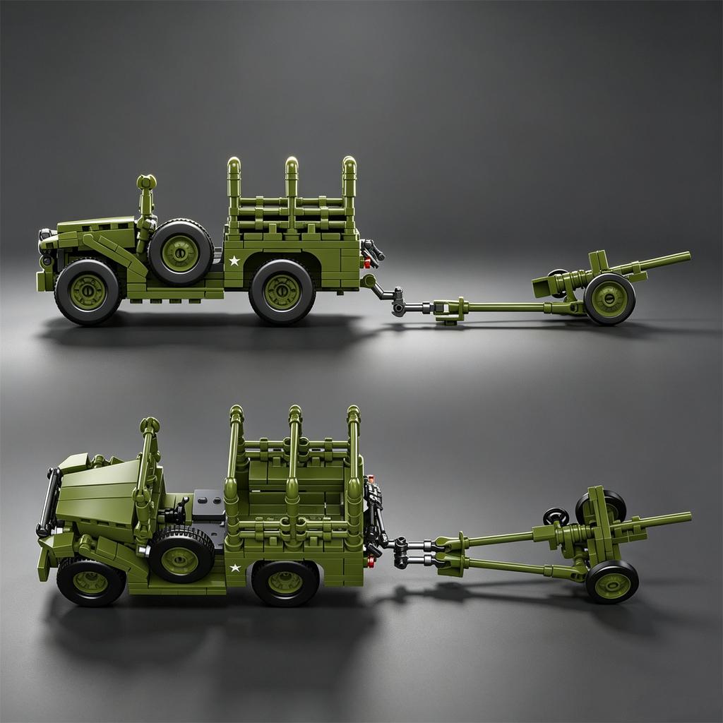 U.S. M3 37mm Anti-Tank Gun Building Block Model Kit WC52 Off-Road Truck Boys' Toy Multi-Purpose Military Transport Vehicle