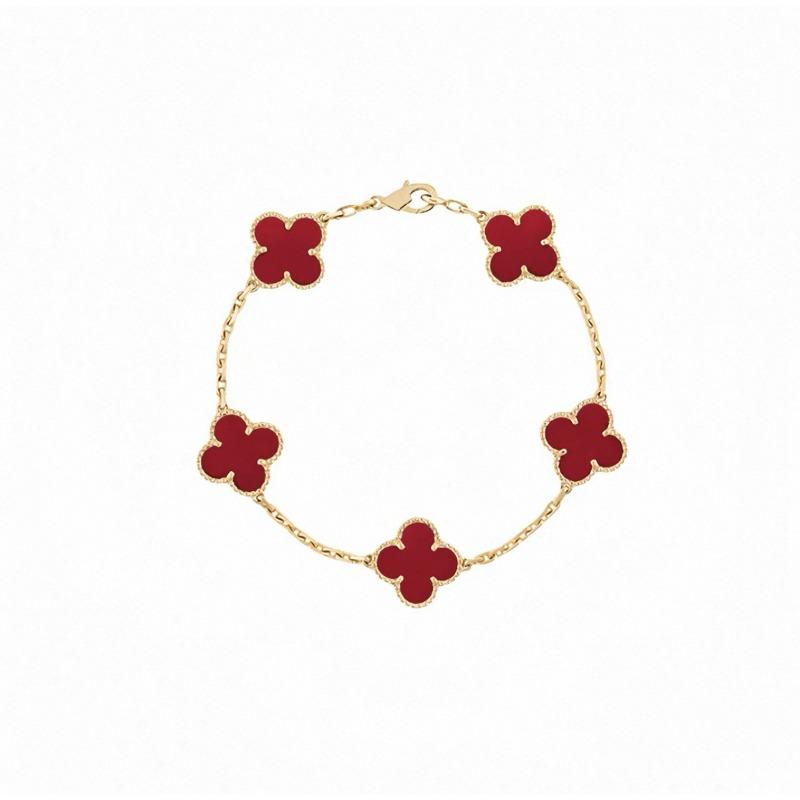 Four-leaf Clover Five-flower Bracelet for Women Rose Gold Lucky Clover Bracelet with White Mother-of-pearl and Red Agate Fashionable Bangle