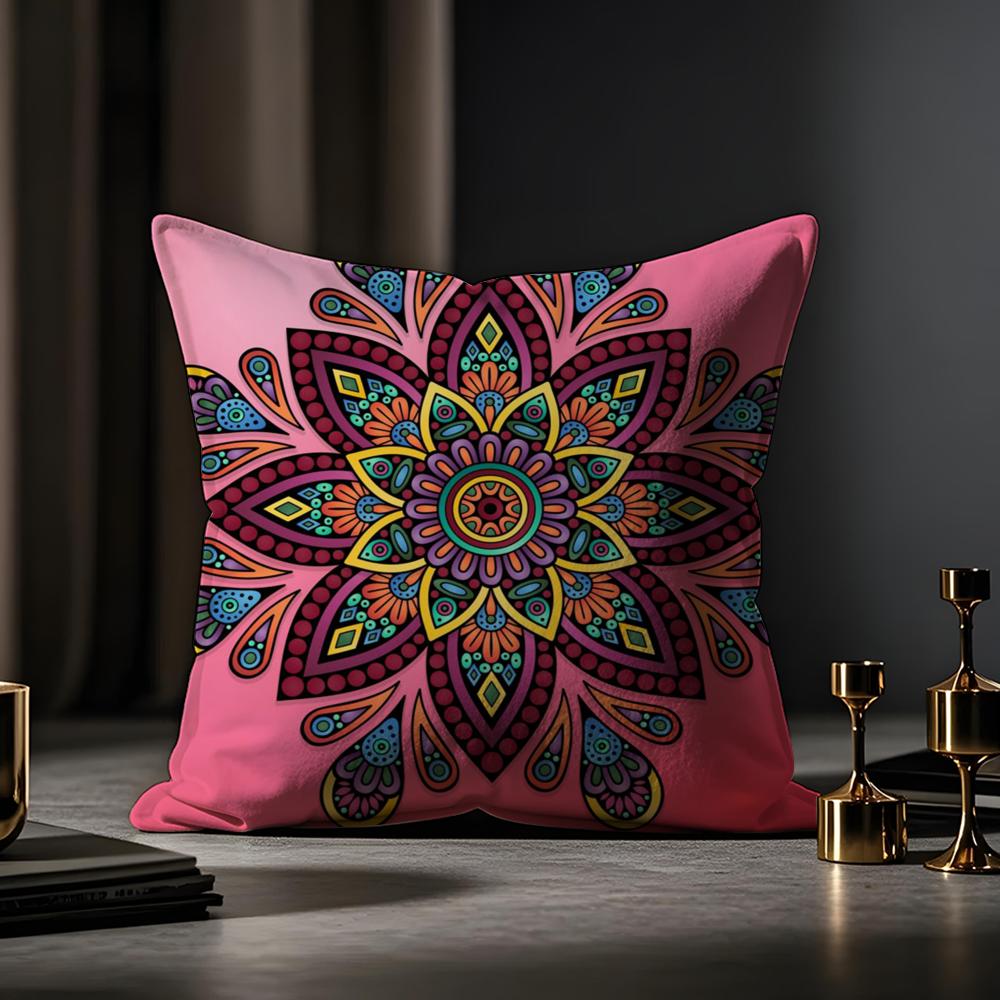 Mandala Style Decorative Pillow Case Anti-dustmite Pillowcase Invisible Zipper Silky Short Plush Sofa Cushion Cover
