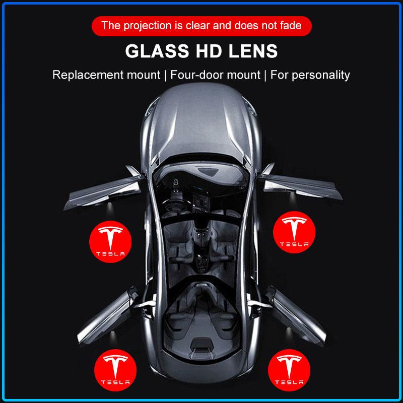 2x Wireless LED Car Door Logo Lights Ghost Shadow Projector Welcome Step Lamp For Tesla Model 3 Model X S Model Y Decals TM3 TMX TMS