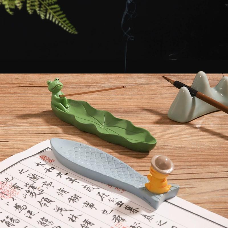 Cartoon Resin Animal Shape Incense Stick Holder Leaf Shape Line Incense Burners Table Crafts Sandalwood Coil Base Home Decorate
