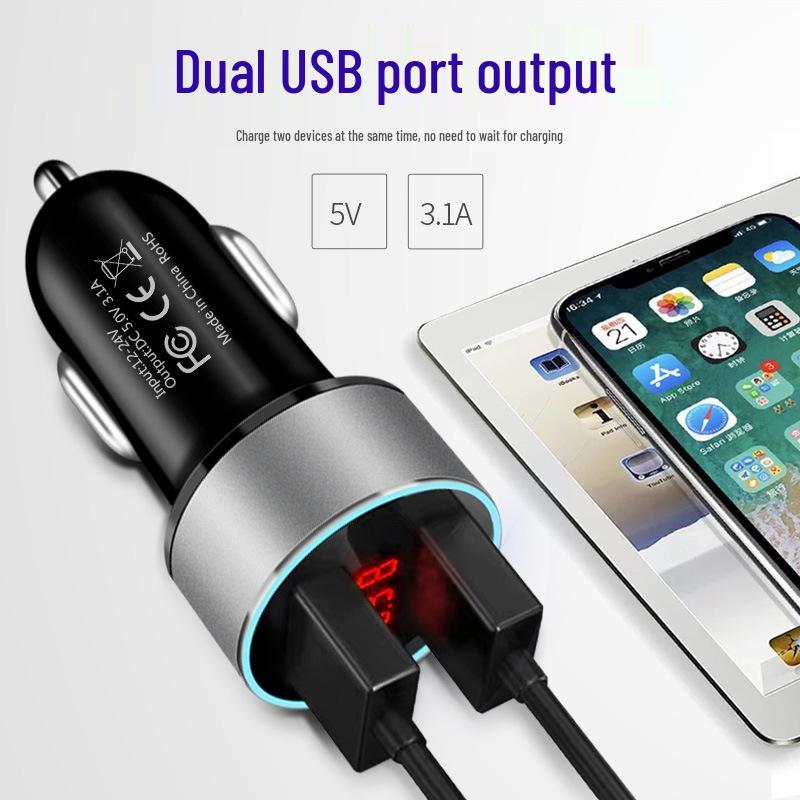 Multi-Function Dual USB Car Charger with Digital Display