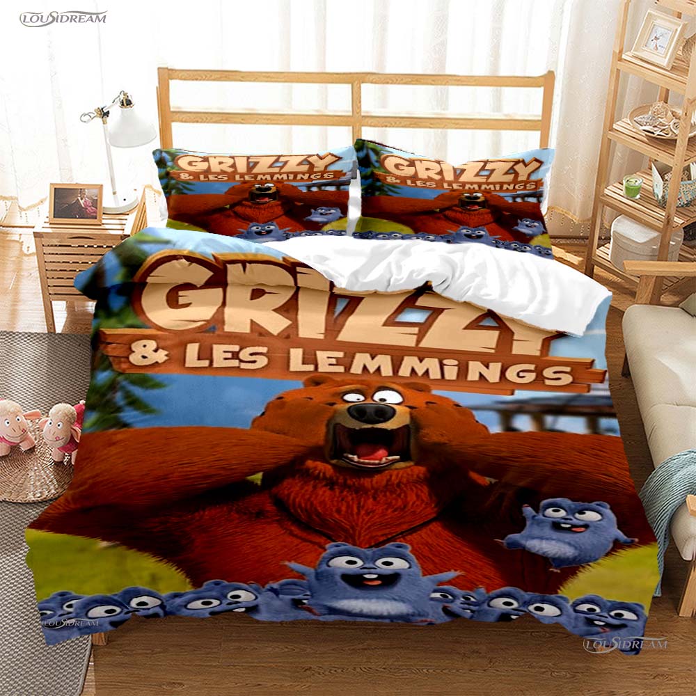Grizzly und die Lemminge Ganzjahres-Bettwäsche-Set mit weichem Bettbezug und Kissenbezügen, erhältlich in den Größen Einzel-/Doppel-/Queen-/Kingsize.