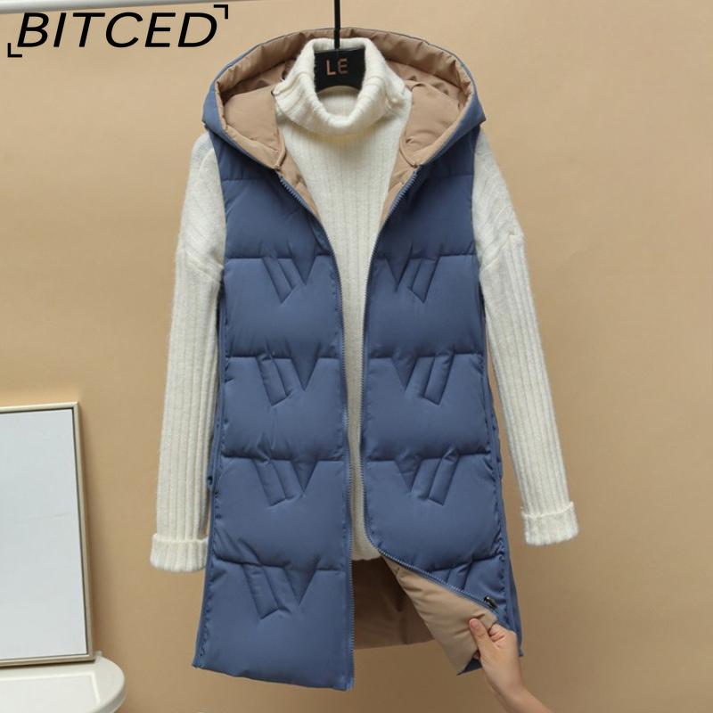 BITCED Reversible Hooded Lightweight Casual Down-Filled Quilted Vest - Slim-Fit Women's Waistcoat Jacket