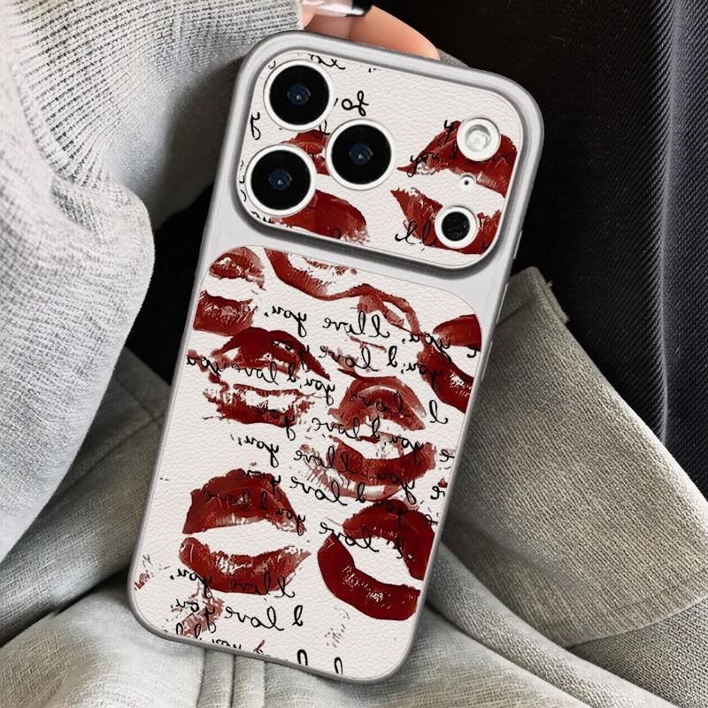 Leopard Kiss Lips Leather Lanyard Case For iPhone 18 Pro Max 17 16 15 14 13 Pro Max Luxury Hybrid TPU+PU Anti-skid Soft Phone Cover