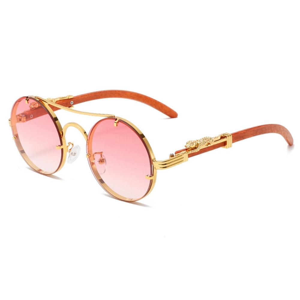 Fashion Luxury Design Round Sunglasses Double Bridge Cheetah Decoration Punk Sun Glasses Uv Protection Gradient Shades Unisex