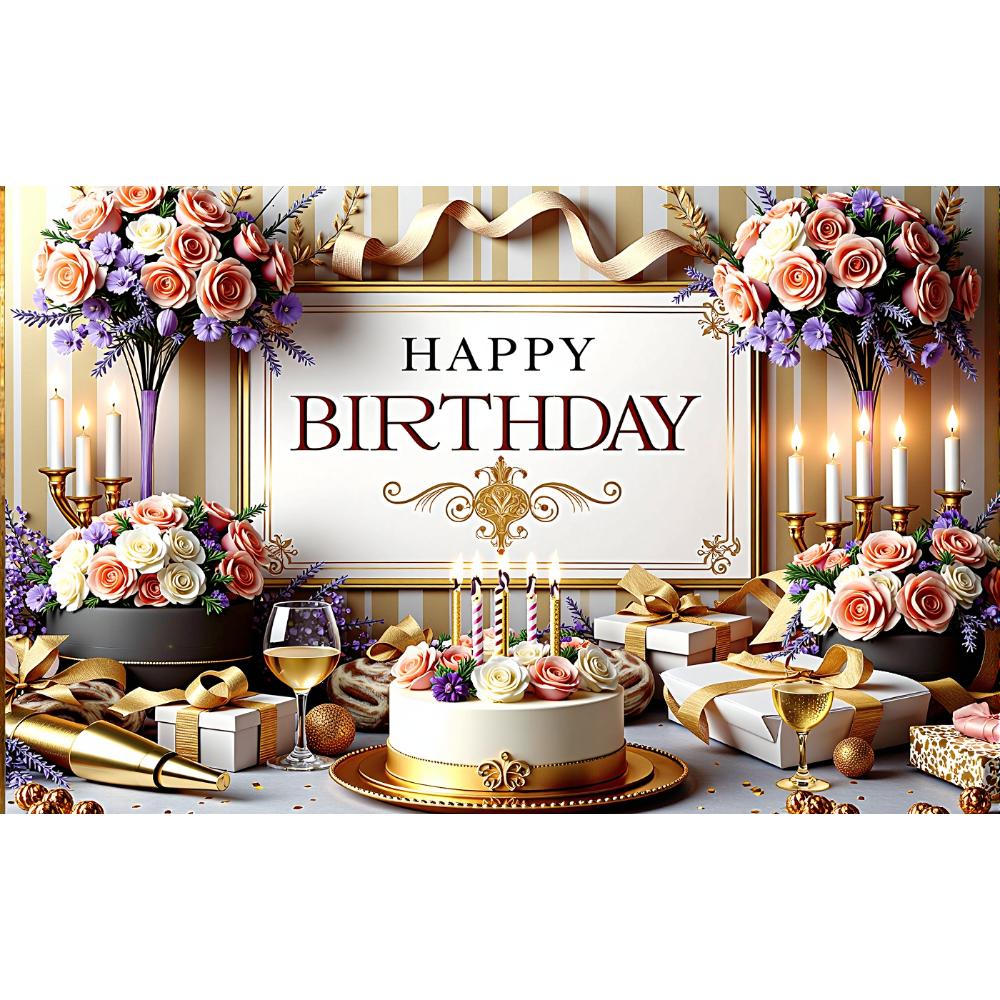 

С днем рождения Фон Цветы Шампанское Подарки Торт Тема Баннер День Рождения Украшения Фон Флаги Принадлежности