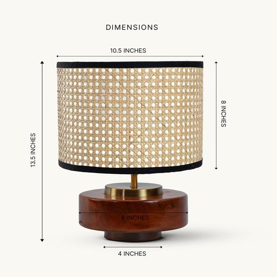 Table Lamp for Bedroom, Living Room Wooden Base Bedside Night Lamp E27 Holder Easy Assembly, Rattan Fabric Shade Gift 35.56 Cm