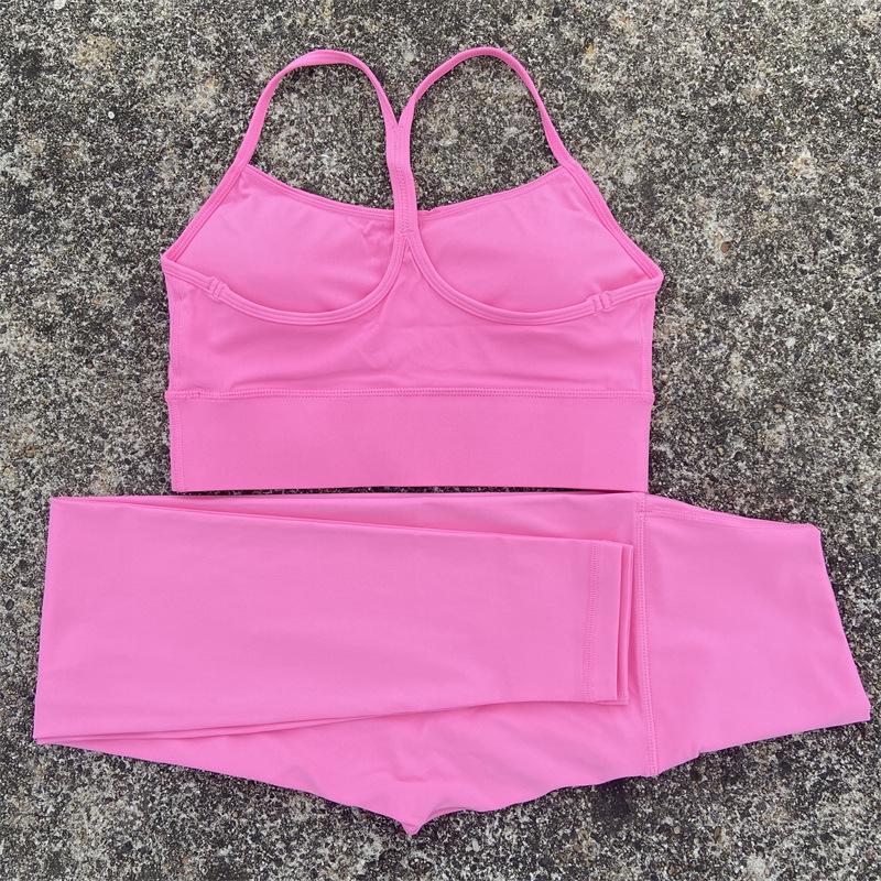 

Solid Color Yoga Set: Y-Back Sports Bra + High-Waisted Nude Feel Leggings Medium