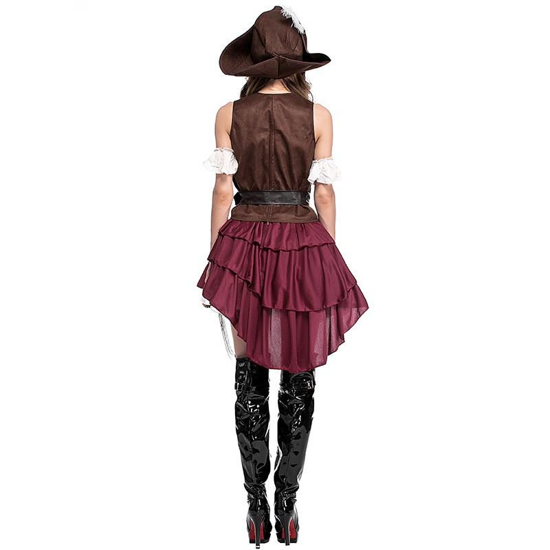 Vintage Female Pirate Captain Costume Halloween Party Cosplay Stage Performance Dress Set