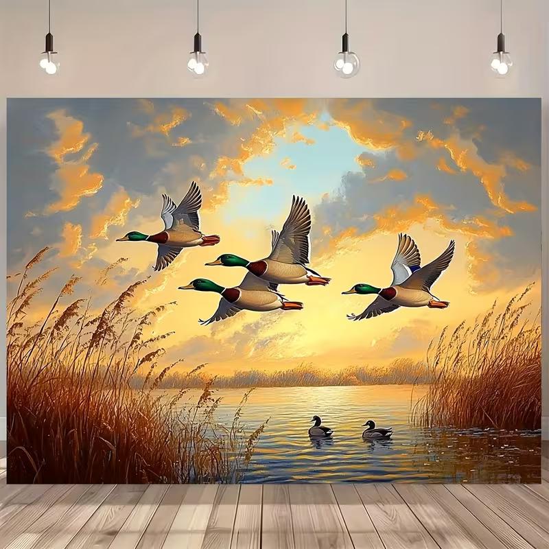 

2D Waterfowl Scene Backdrop Cloth for Hunting Themed Parties & Photo Shoots 47.2x31.5inch/120*80cm