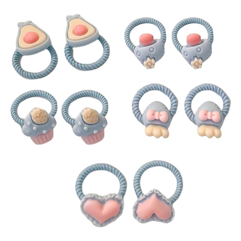 Pack of 10 Cartoon Hair Ties with Fruit/Flower Theme Designs for Little Girl and Children Sprinig Hair Styling Hairband