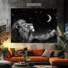 VIKAMA 1pc Stylish Lion Tapestry Space Stars And Moon Wall Hanging Elegant Black Wall Tapestry Bedroom And Living Room Decor