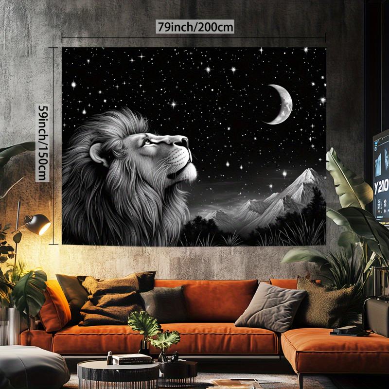 VIKAMA 1pc Stylish Lion Tapestry Space Stars And Moon Wall Hanging Elegant Black Wall Tapestry Bedroom And Living Room Decor