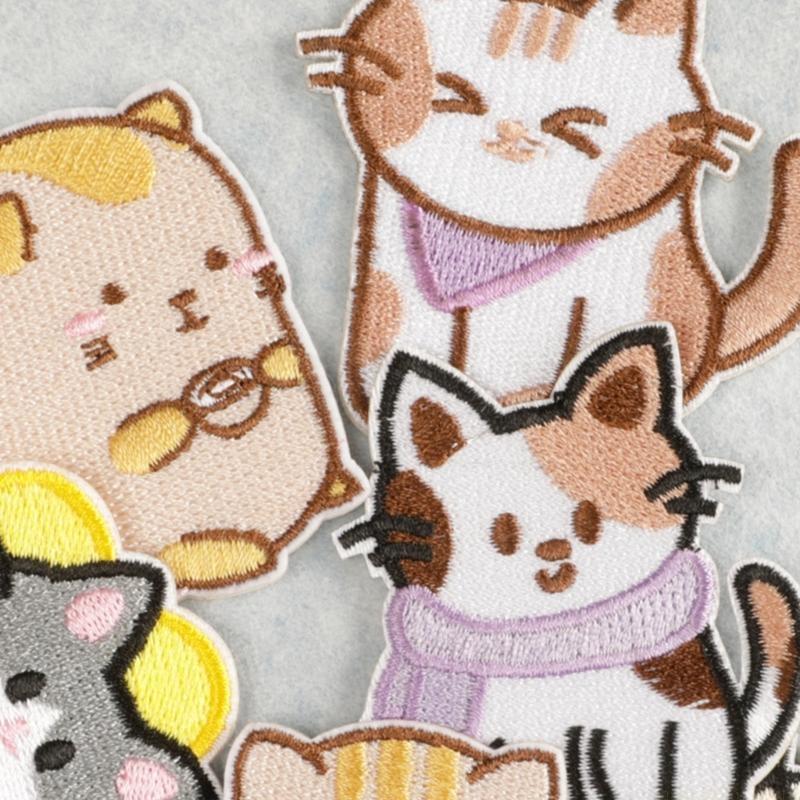 QX2E 10 Pcs Cartoon Cats Applique Patches Embroidery Patches Iron On Patches Embroidered Patches Animal Sew On Patches