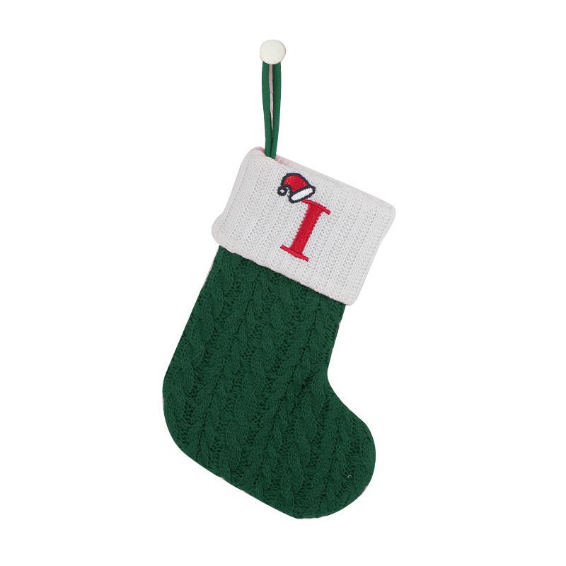 

Embroidered Christmas Knit Wool Socks Gift Bags for Kids - Green Stockings for Candy
