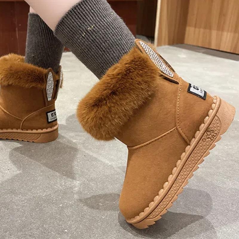 Zimní Nové Dětské Sněhule pro Dívky Plus Sametové Princeznovské Kotníkové Boty pro Dívky Teplé Dětské Bavlněné Boty pro Děti