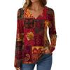 Women's Casual Fashion Brushed Retro Floral Print Long Sleeve V-Neck Top T-Shirt
