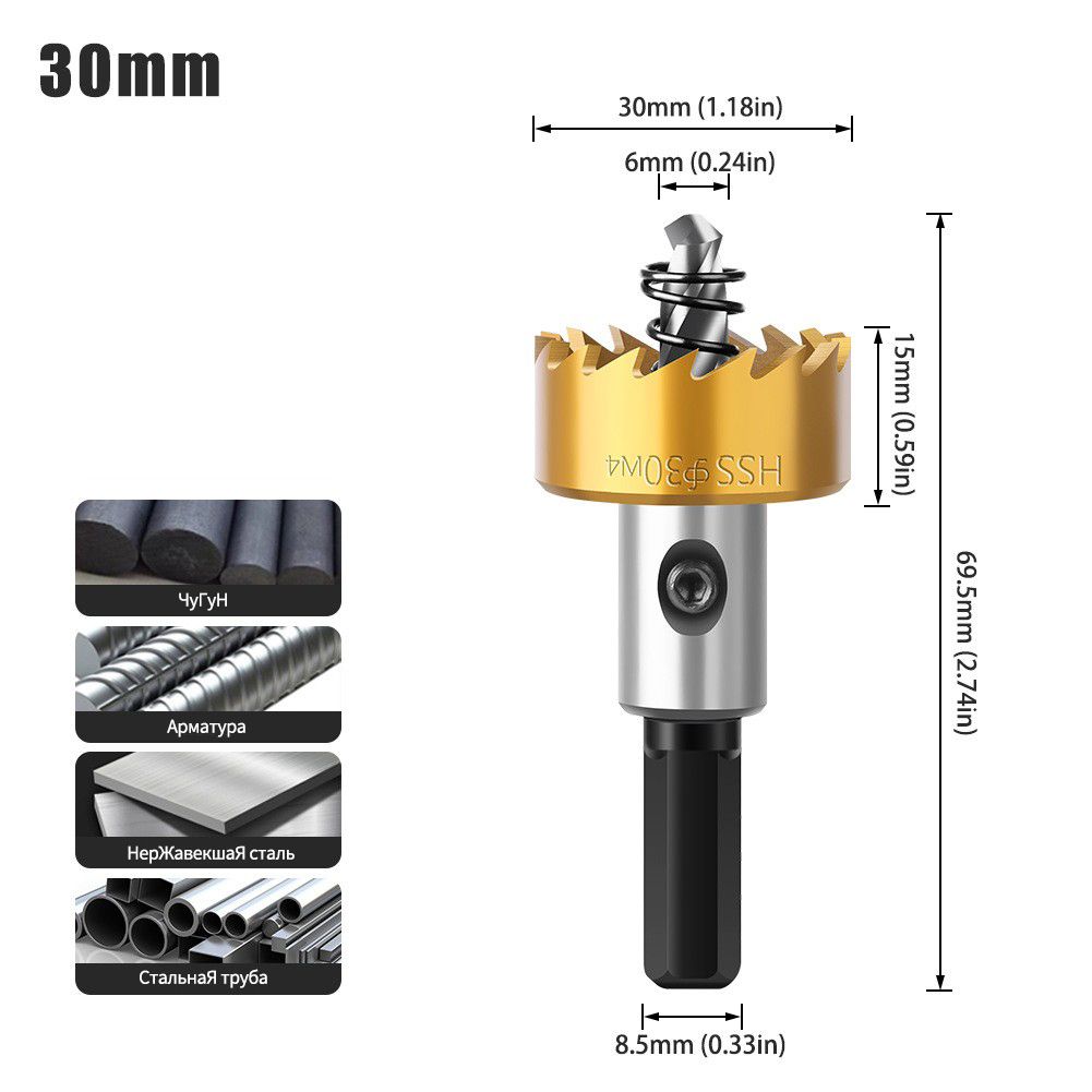Cobalt Titanium Coated Hole Saw Kit – High-Speed Steel Opening Tool for Metal, Stainless Steel, Aluminum & Iron Sheet