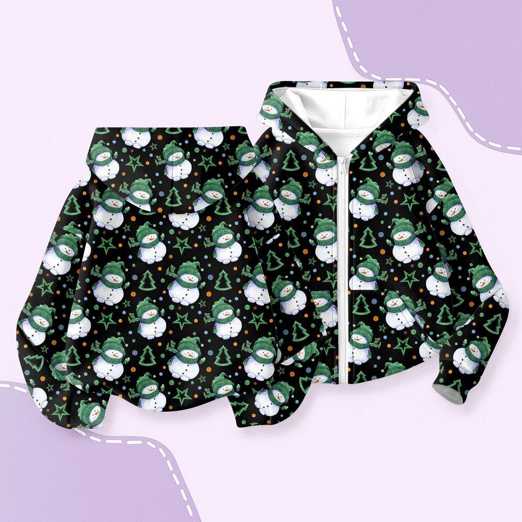 Children's Fashion Christmas Printed Long Sleeved Hooded Sweatshirt, Girls' Hoodie Jacket