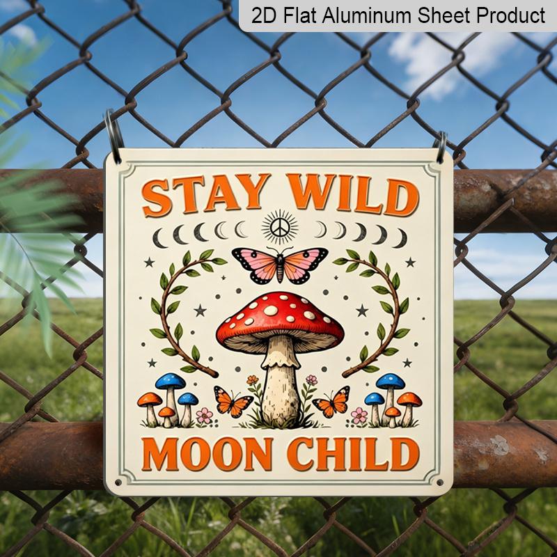 

2D Flat - 1pc, Vintage Metal Aluminum Decorative Sign, Bohemian Mushroom Forest Slogan, Retro Wall Decor, Home Decoration Suitable for Bedrooms 20*20cm