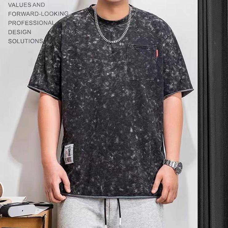 American Heavyweight Soft Athletic Casual Peplum Stretch Fit Wrinkle Loose Men's Fashion Short Sleeve Top Comfortable T Shirt