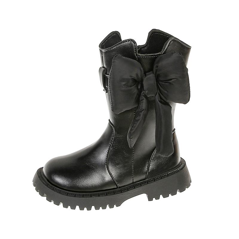 

Girls Mid-calf Boots Princess Style Kids Long Boots with Sweet Big Bows Autumn Children High Boots Round Toes Side Zip 26 чёрный
