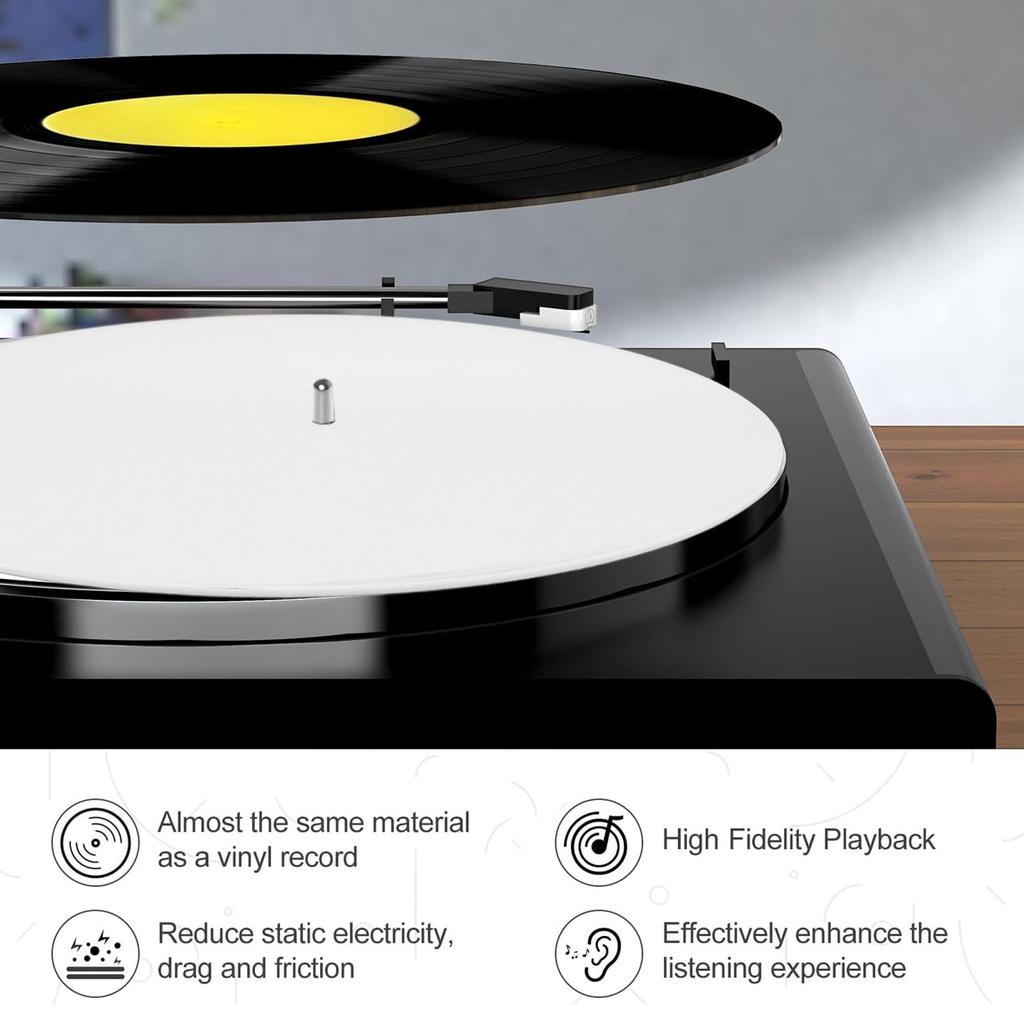 Acrylic Turntable Record Platter Turntable for LP Record Players 12-inch Mat, Vibration-Dampening Mat, Anti-Static Slipmat, (Opal White)