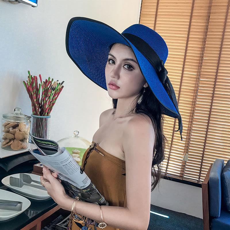oversized brim straw hat women's summer sun protection visor straw hat seaside beach hat travel sun hat vacation style