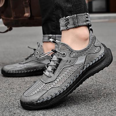 New Summer Men's Casual Sports Shoes Comfortable Large Size Sewn Cowhide Mesh Shoes Trendy Men's Shoes