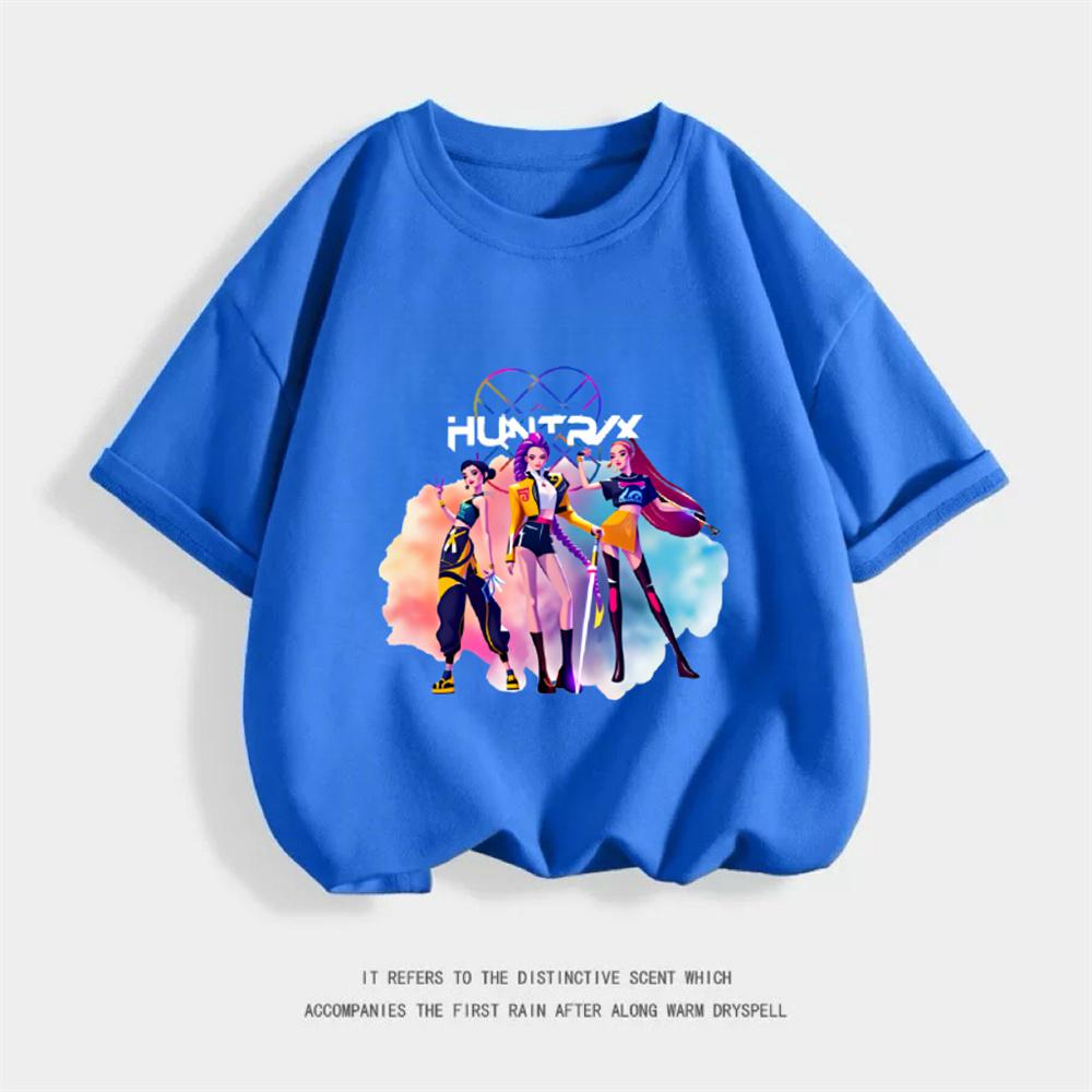 Girls Short Sleeve Cartoon Fashion Summer Wear 2026 Trendy Clothing Kpop Demon Hunters Huntrix T-shirt Pure Cotton Tees
