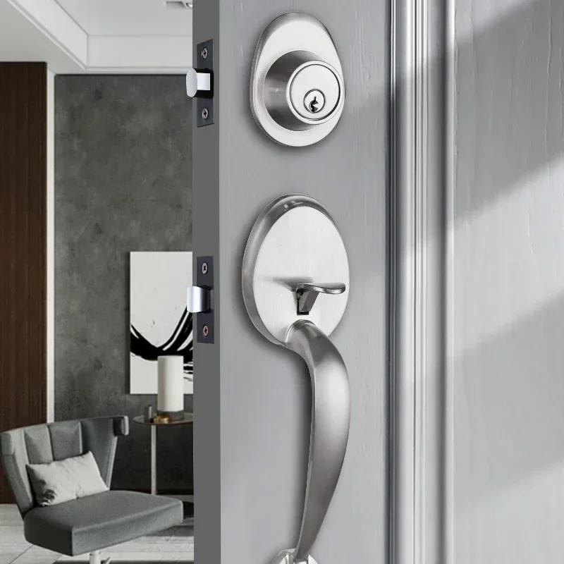 1 Set Zinc Alloy Door Locks European Style American Outdoor Door Lock Villa Entrance Door Large Handle Anti-theft Lock with Key