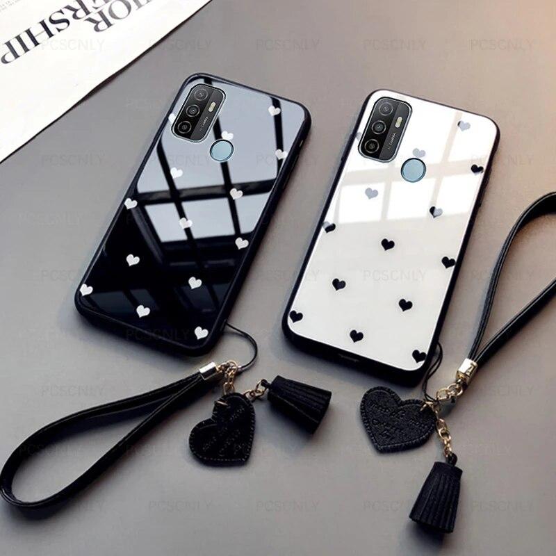 

Стеклянный чехол для OPPO A32 A33 A52 A53 A53S A72 A72 A73 A92, модный жесткий чехол для телефона с сердечком