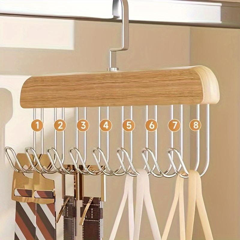 5pcs Wooden Clothes Hanger With 8 Hooks, Bra Space Saving Duty 360°Rotating Hooks, Closet Wardrobe Organizer For Tank Tops
