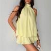 European and American New Solid Color Holiday Slim-fitting Sexy Backless Neck Waist Puffy Short Dress Dress Women's Wholesale