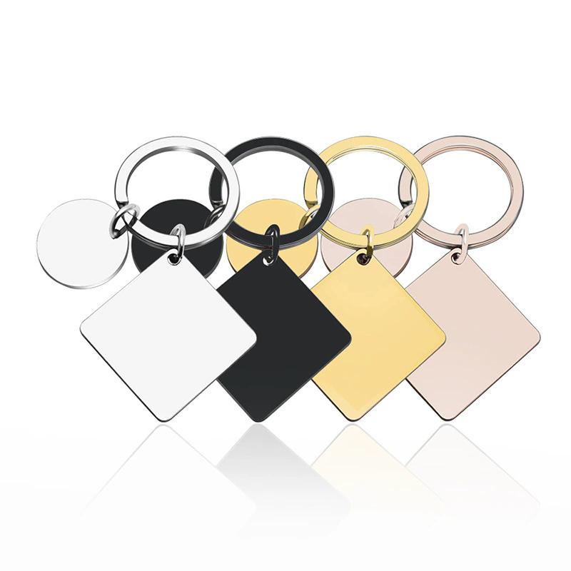 WTEMPO 2PCS Stainless Steel Round Square Tag Keychains Jewelry Pendant Key Chains Can Be Engraved Handbag Packback Car Key Pendants