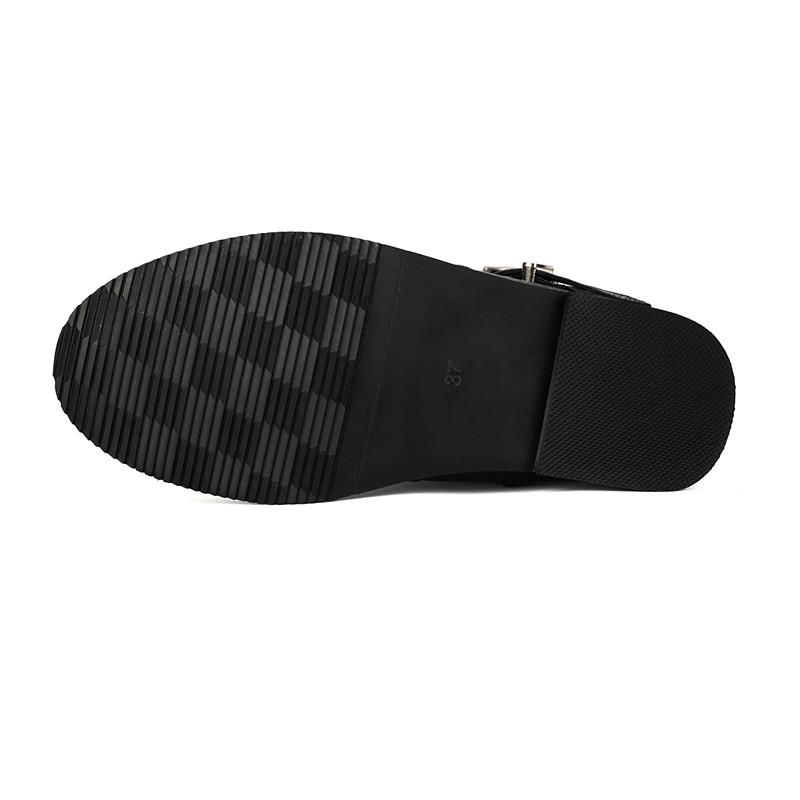 Women's Flat Boots Autumn and Winter New Solid Color Belt Buckle Decorative Large Size Roman Medium Boots